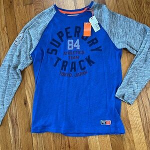 Superdry Track and Field Men's Blue and Gray Long Sleeve Shirt